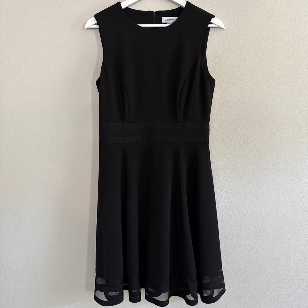 Women's Calvin Klein Black Sleeveless Dress with Mesh Hem Size 8